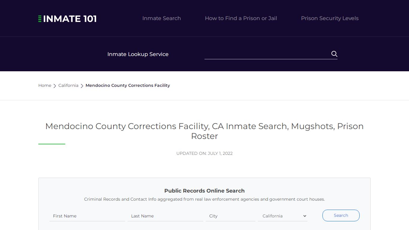 Mendocino County Corrections Facility, CA Inmate Search ...